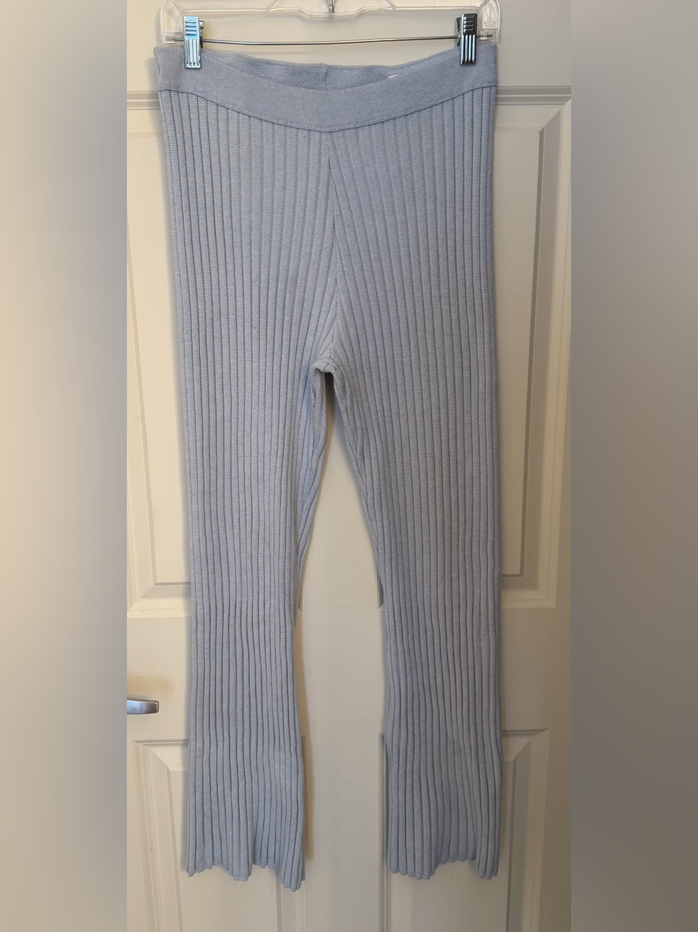 Aerie Soft, High Waisted Ribbed Flare Pants, Baby Blue, Size Medium Regular